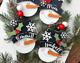 PERSONALIZED snowman ornament, personalized snowman, personalized ornament, Christmas stocking tag, personalized family Christmas snowman