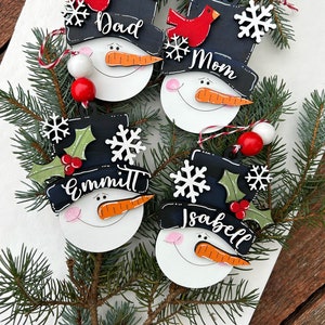 PERSONALIZED snowman ornament, personalized snowman, personalized ornament, Christmas stocking tag, personalized family Christmas snowman