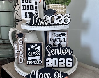 Graduation Tiered Tray Decor 2026, Class of 2026 Decorations, Senior 2026 Decor Set, Graduation Party Tray Decor, Congrats Grad Table Decor