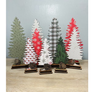 Standing Christmas Tree set, Patterned Christmas Trees, Winter Christmas tree set, Christmas tree shelf sitter, 3D Winter Trees,