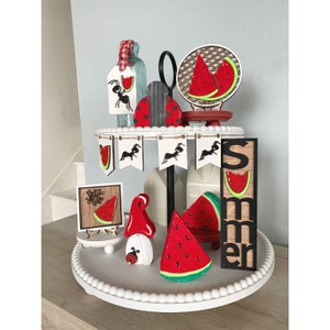 Watermelon tiered tray decor, summer tiered tray, tiered tray, tray fillers, watermelon decor, summer tray signs, wood watermelon decor
