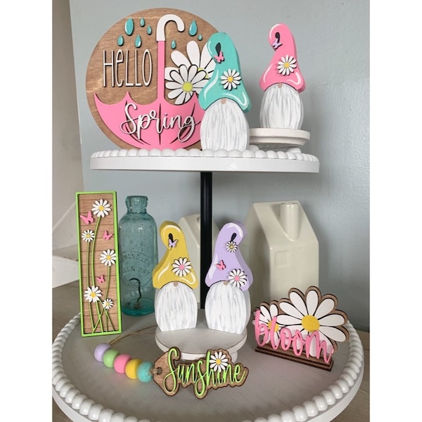 Spring tiered tray decor, spring decorations for the home, spring mini signs, farmhouse tiered tray decor, flower spring tray decor