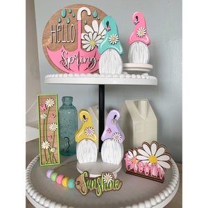 Spring tiered tray decor, spring decorations for the home, spring mini signs, farmhouse tiered tray decor, flower spring tray decor