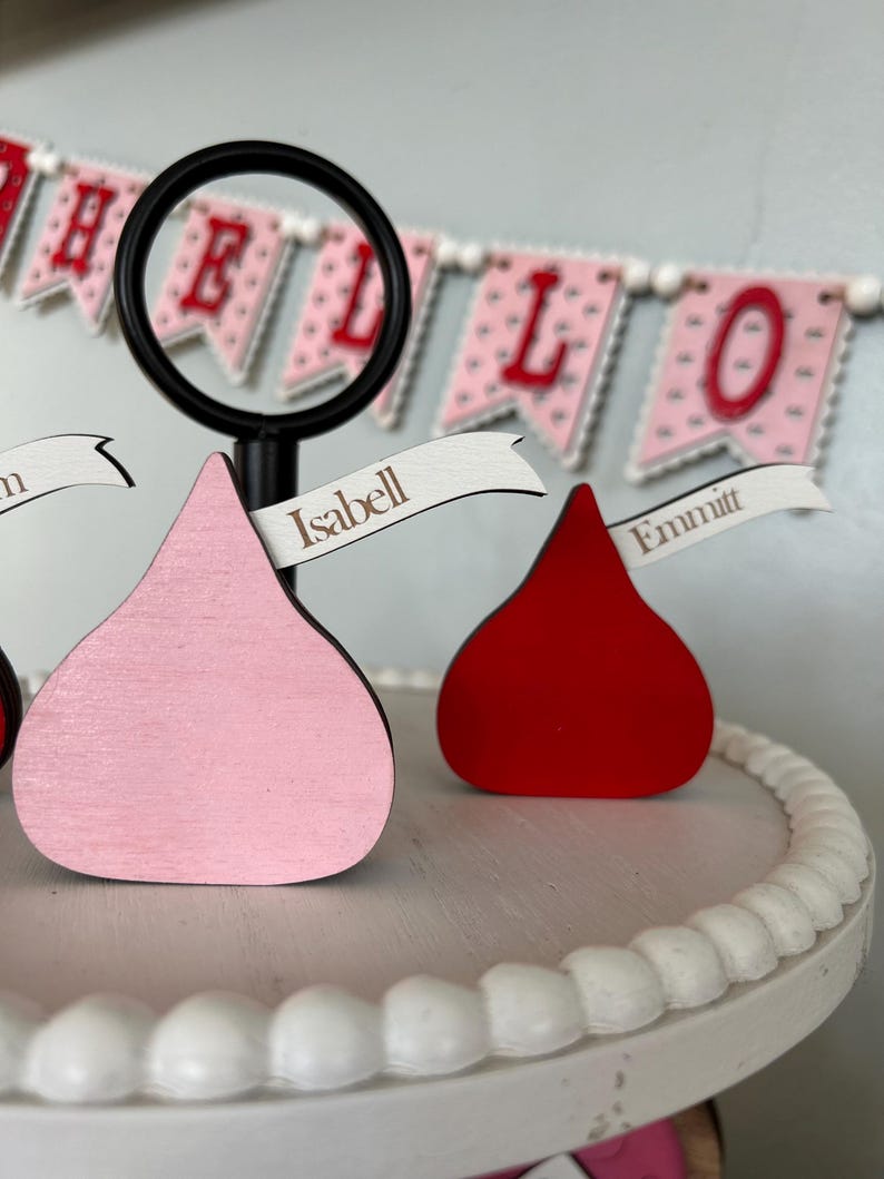 Personalized Mini Valentine Gift – Custom Wooden Candy Kiss Decor, Faux Candy Valentine’s Day Decoration, Cute Tier Tray Accent image 5