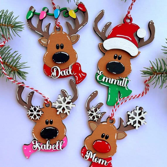 PERSONALIZED reindeer ornament, personalized Reindeer, personalized ornament, Christmas stocking tag, personalized family Christmas Reindeer