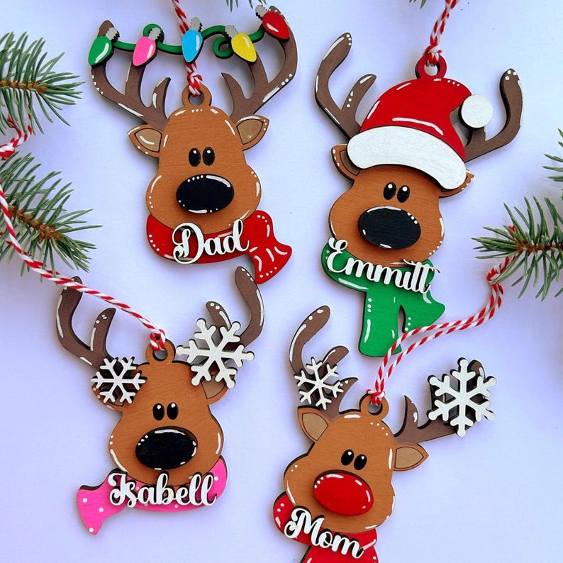 PERSONALIZED reindeer ornament, personalized Reindeer, personalized ornament, Christmas stocking tag, personalized family Christmas Reindeer immagine 1