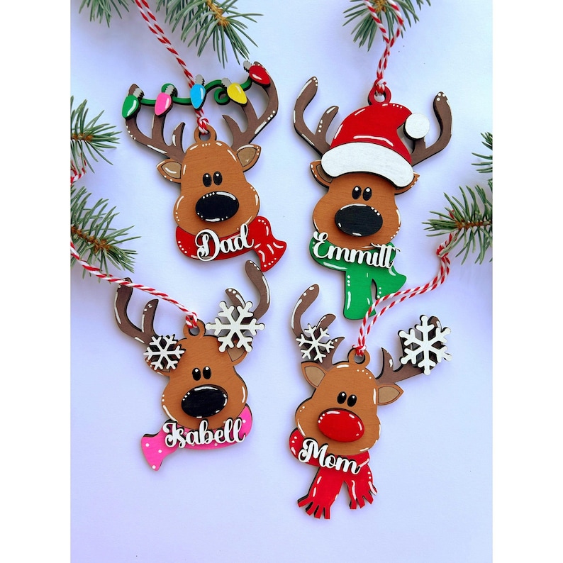 PERSONALIZED reindeer ornament, personalized Reindeer, personalized ornament, Christmas stocking tag, personalized family Christmas Reindeer immagine 11