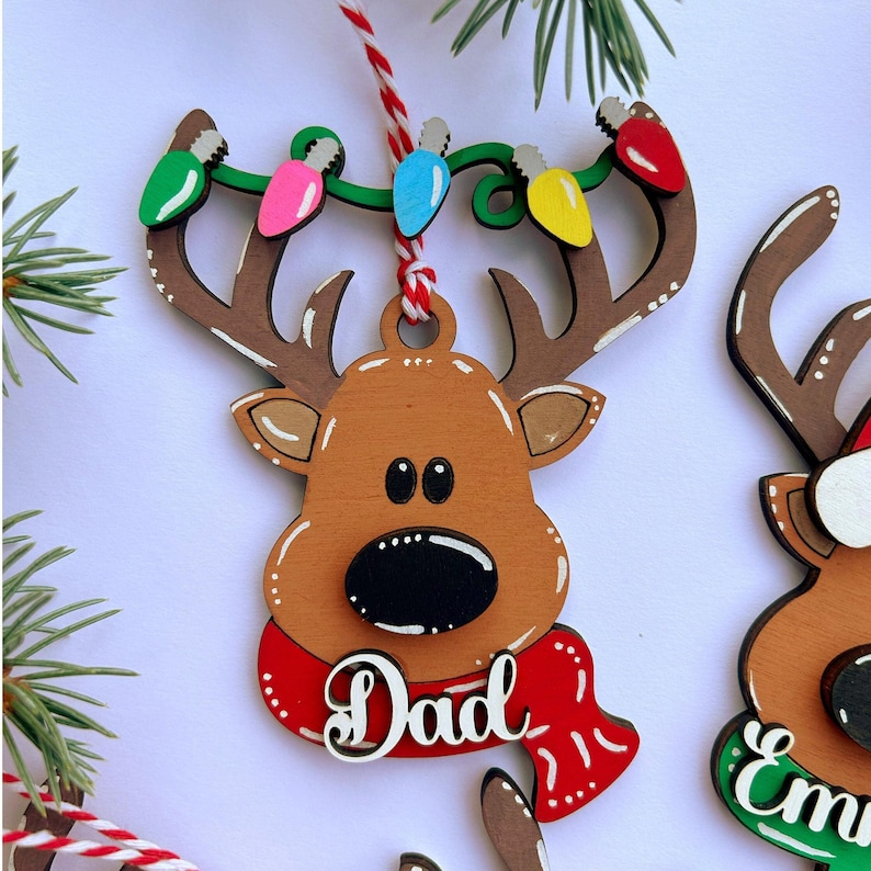PERSONALIZED reindeer ornament, personalized Reindeer, personalized ornament, Christmas stocking tag, personalized family Christmas Reindeer immagine 2