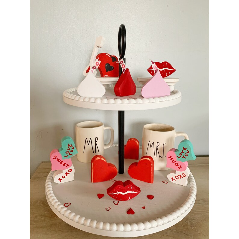 Valentine Heart Tiered Tray Decor Conversation Hearts Etsy