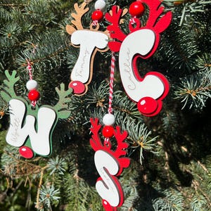 Personalized Reindeer Name Ornament, Custom Initial Christmas Ornament, Wooden Letter Tag, Stocking Name Gift for Family 2025