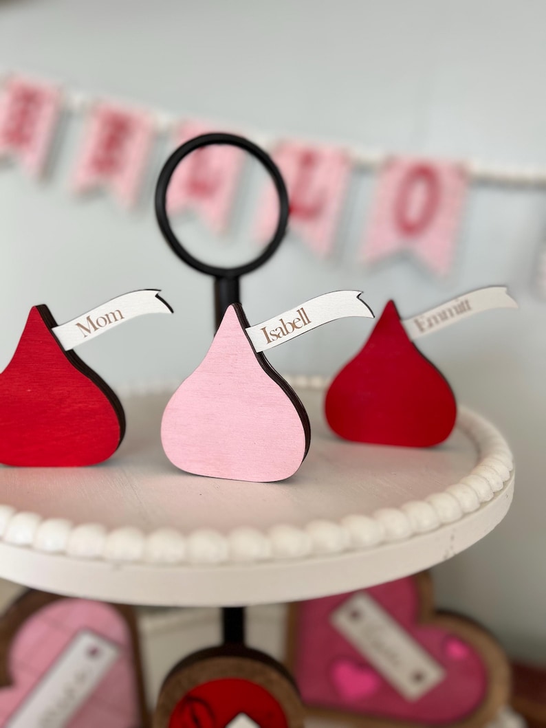 Personalized Mini Valentine Gift – Custom Wooden Candy Kiss Decor, Faux Candy Valentine’s Day Decoration, Cute Tier Tray Accent image 16