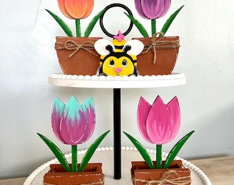 Spring tier tray flowers, Spring tiered tray tulips spring flower tiered tray, welcome spring, hello spring, spring decor, spring tray decor