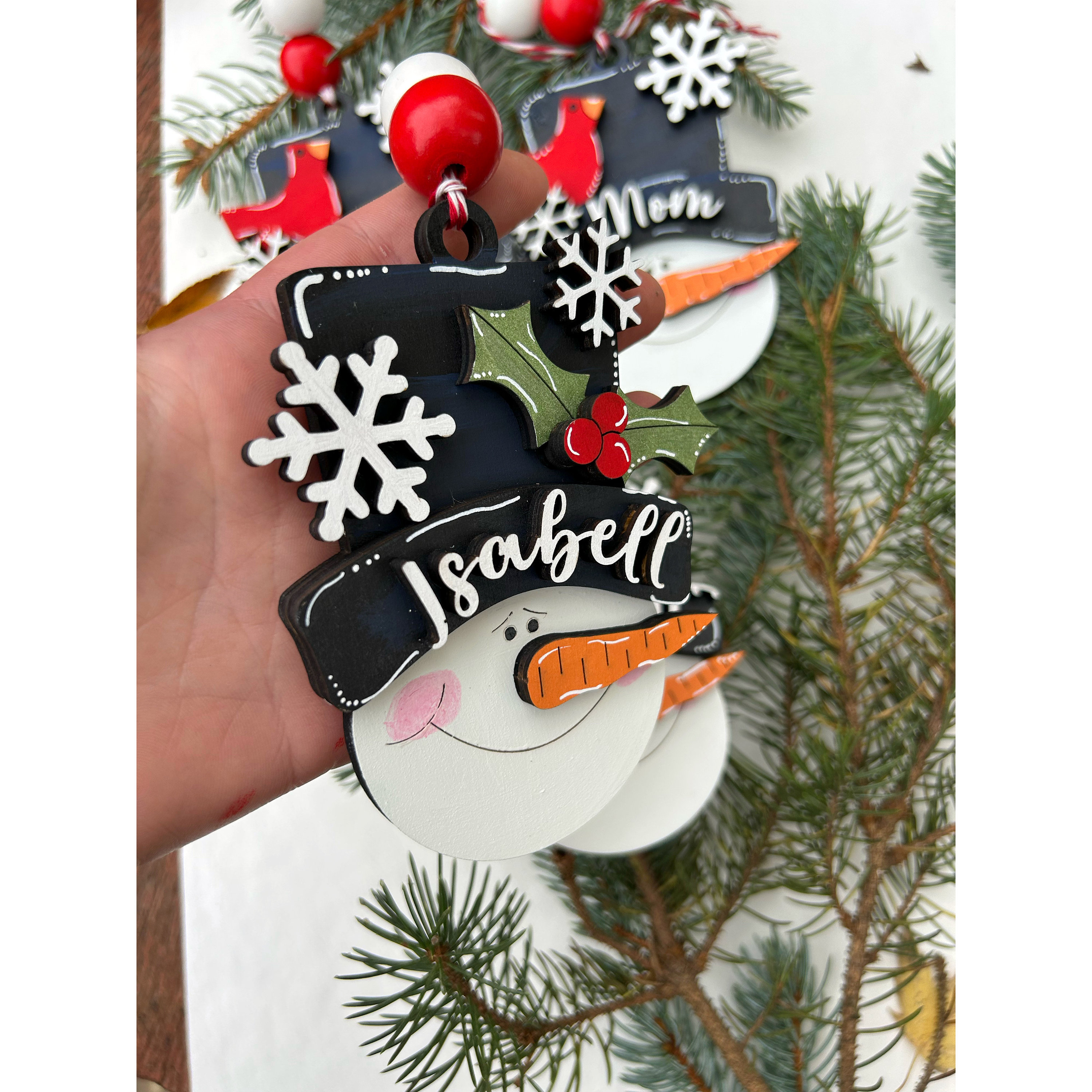 PERSONALIZED snowman ornament, personalized snowman, personalized ornament, Christmas stocking tag, personalized family Christmas snowman
