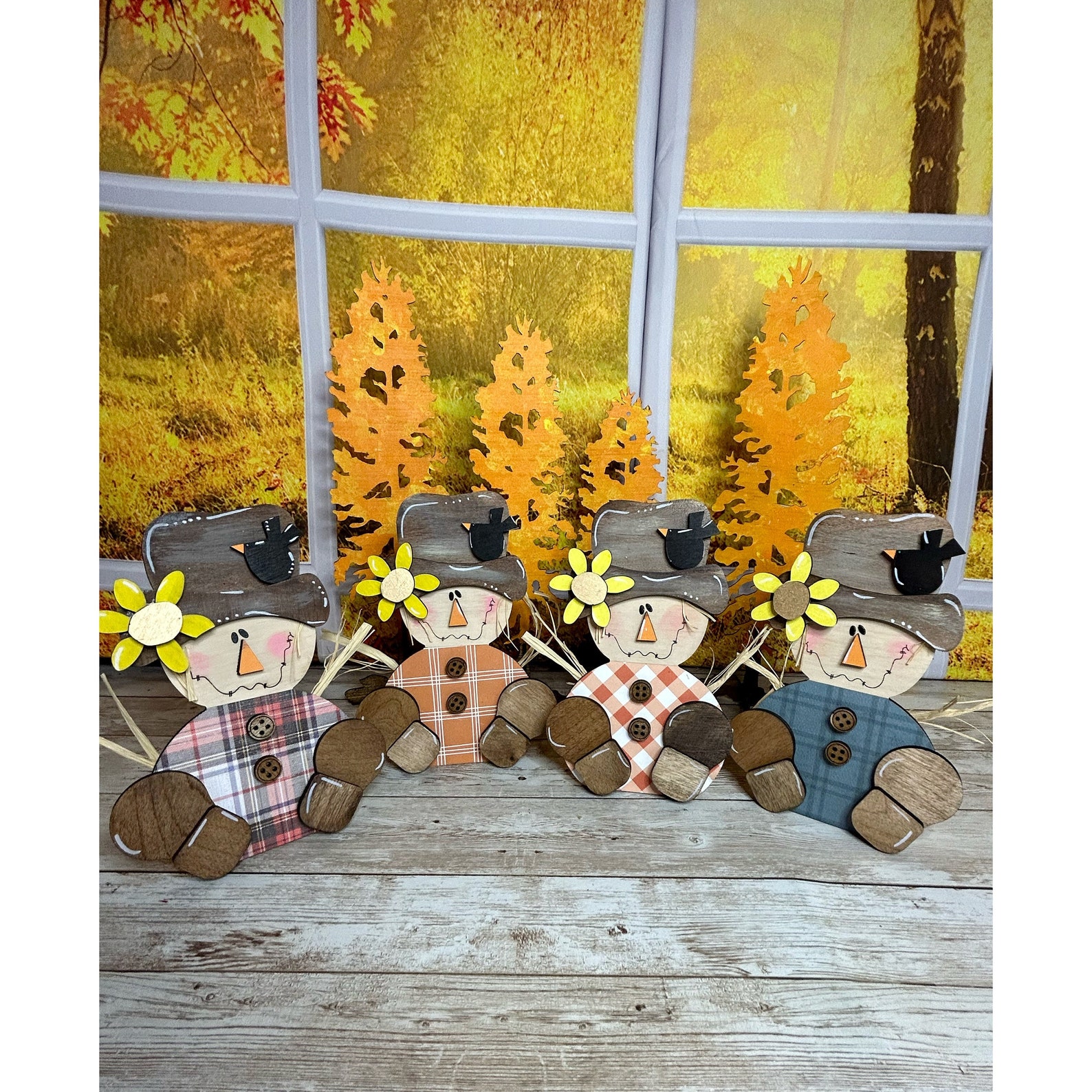 Fall Scarecrow Shelf Sitter | Hand Painted Autumn Decor | Tiered Tray ...