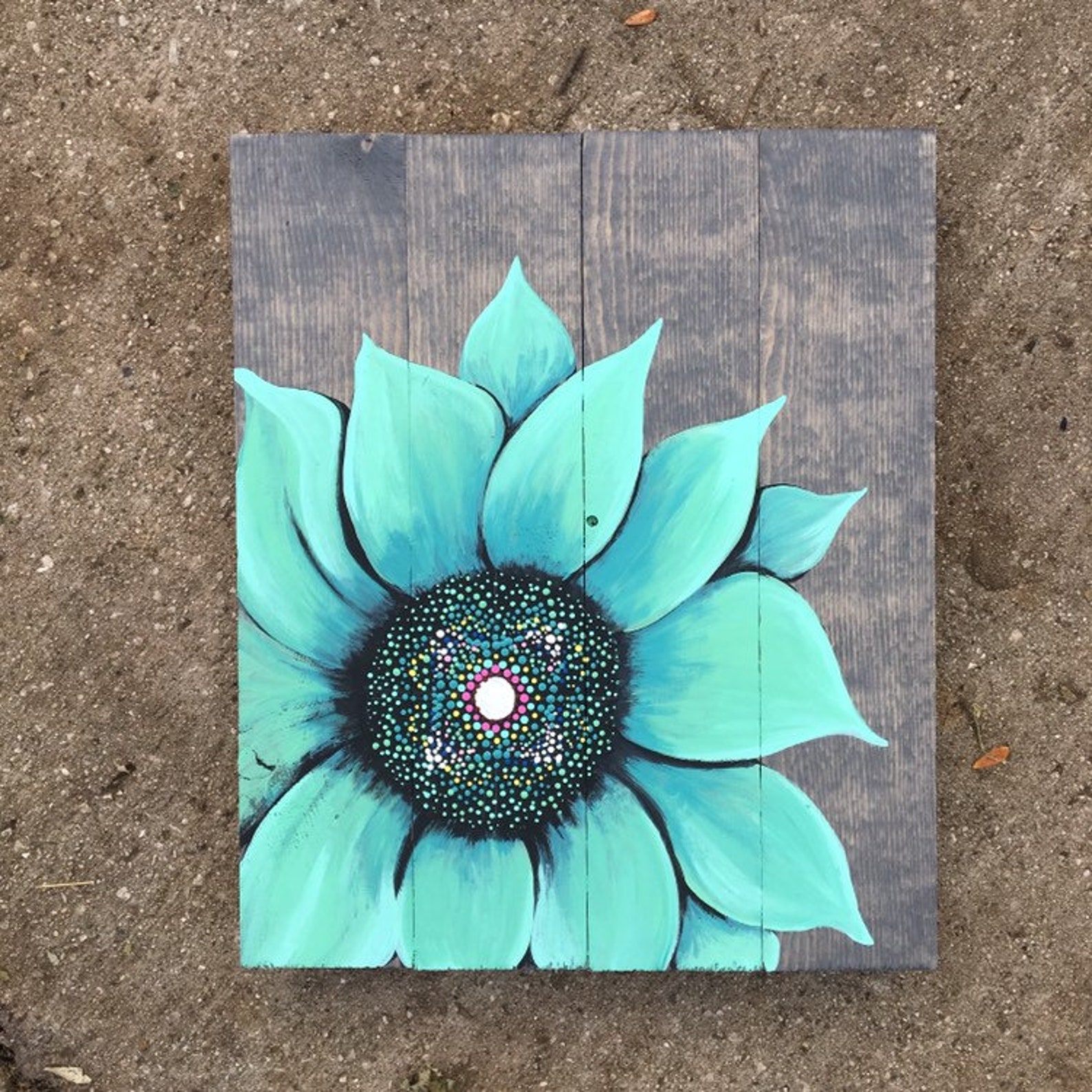 Teal Sunflower Sunflower Barn Door Flower Painting Rustic Etsy Canada