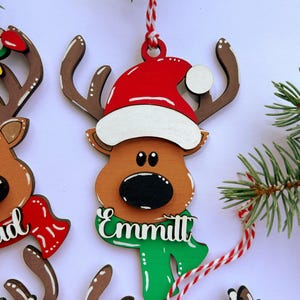 PERSONALIZED reindeer ornament, personalized Reindeer, personalized ornament, Christmas stocking tag, personalized family Christmas Reindeer Santa hat