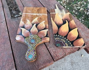 Tabla de charcutería de flores, tabla de servir floral, tabla de charcutería de flores boho mandala, bandeja de servir, tabla de quesos, tabla de servir floral
