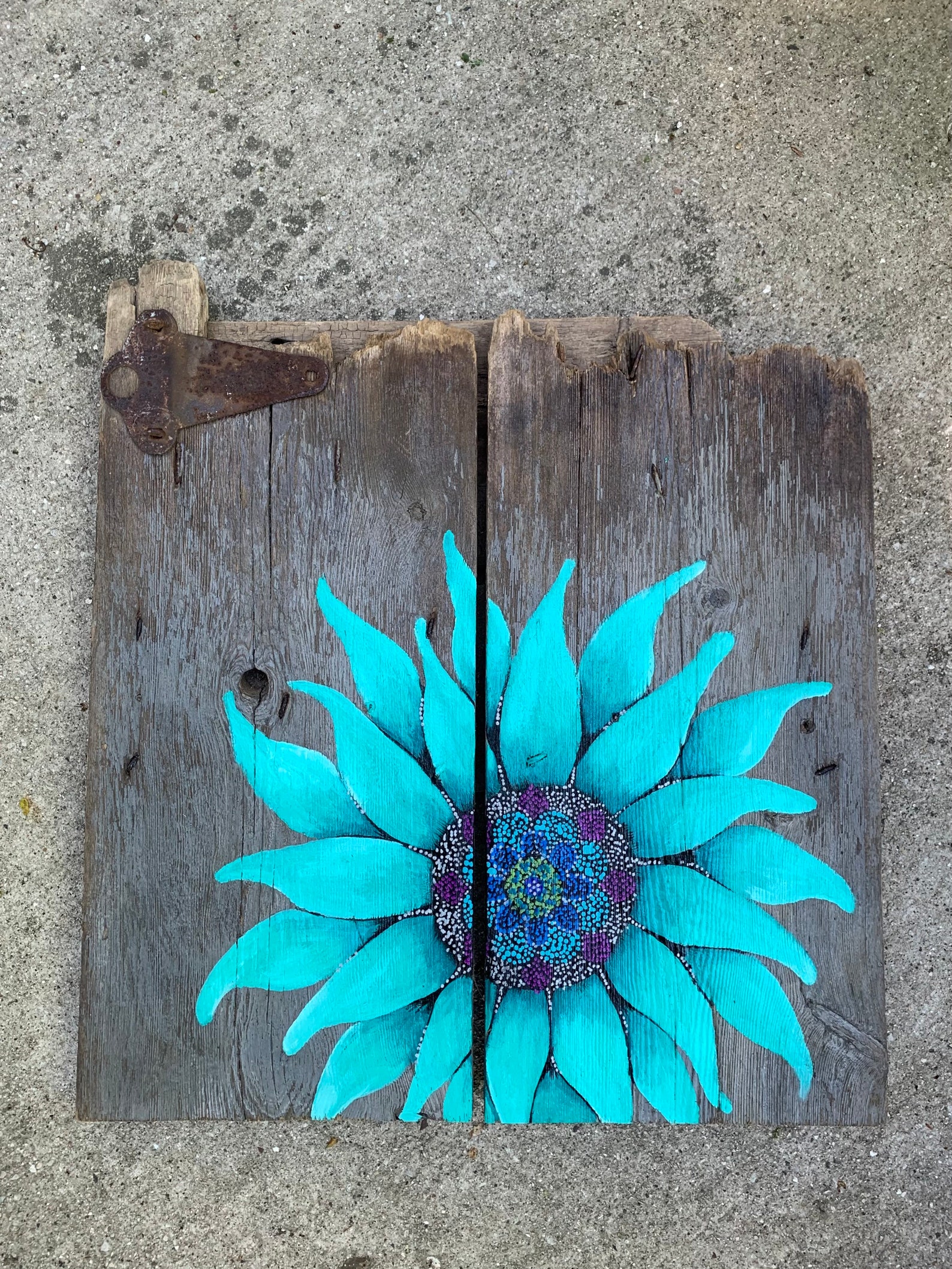 Teal Sunflower Sunflower Barn Door Flower Painting Rustic Etsy