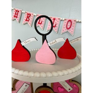 Personalized Mini Valentine Gift – Custom Wooden Candy Kiss Decor, Faux Candy Valentine’s Day Decoration, Cute Tier Tray Accent image 2