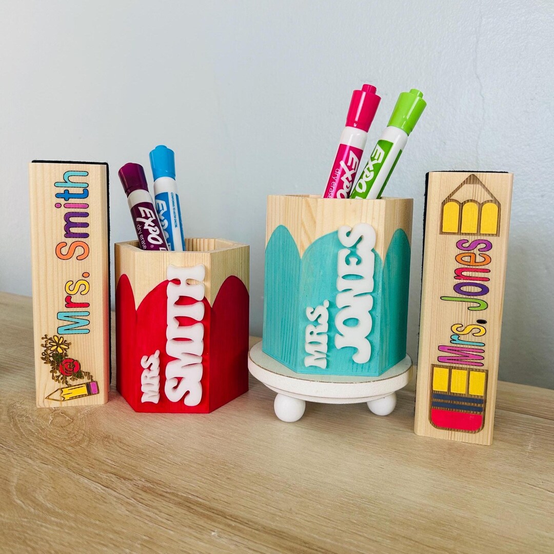 Personalized Teacher Pencil Cup & Dry Eraser Set With Markers – Custom ...