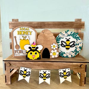 Bee summer tiered tray, Summer tier tray bumble bee, Summer tiered tray, Bee summer flower tiered tray, lavender decor, spring tray decor