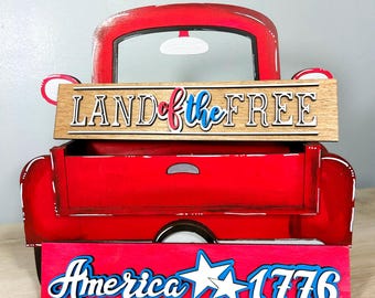 July 4th Tiered Tray Decor, July 4th Decor, Patriotic truck, 4th of July Independence Day, USA, Freedom Red White and Blue, Firecrackers
