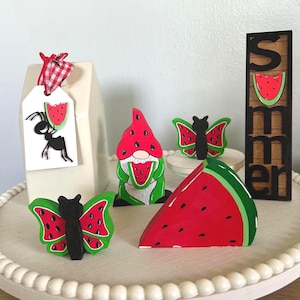 Watermelon tiered tray decor, summer tiered tray, tiered tray, watermelon tray fillers, watermelon decor, summer signs wood watermelon decor