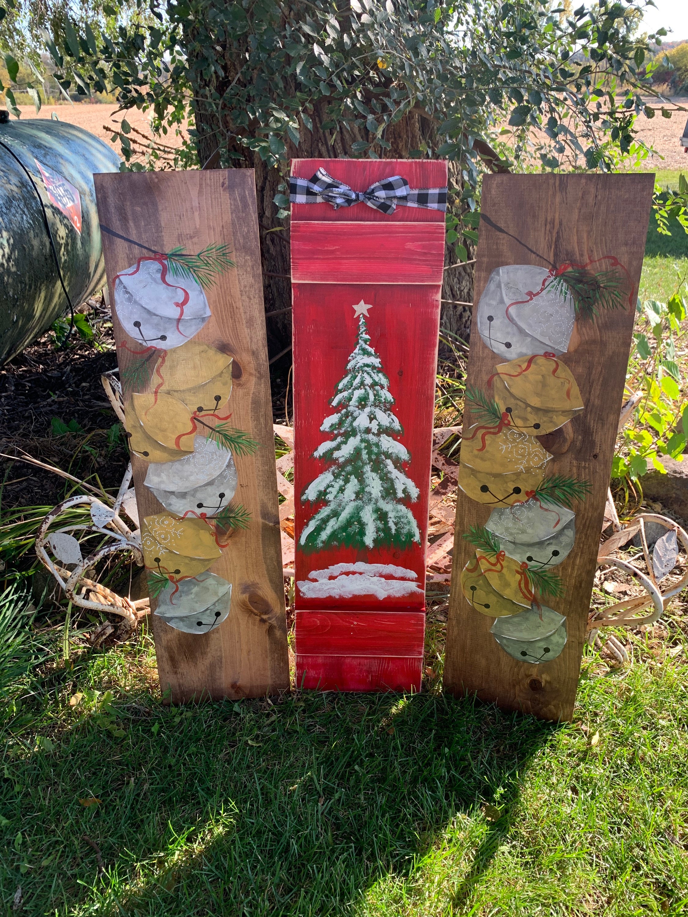 Holiday bells porch welcome sign 3ft outdoor porch leaner Christmas welcome sign, winter jingle bells porch sign
