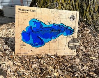 Custom bathymetric Lake maps, Lake map wall decor, lake house gifts, personalized Wooden Lake map gift,