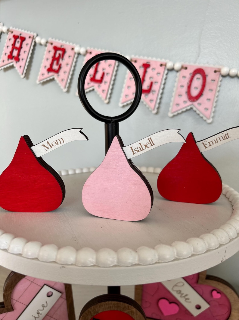 Personalized Mini Valentine Gift – Custom Wooden Candy Kiss Decor, Faux Candy Valentine’s Day Decoration, Cute Tier Tray Accent image 15
