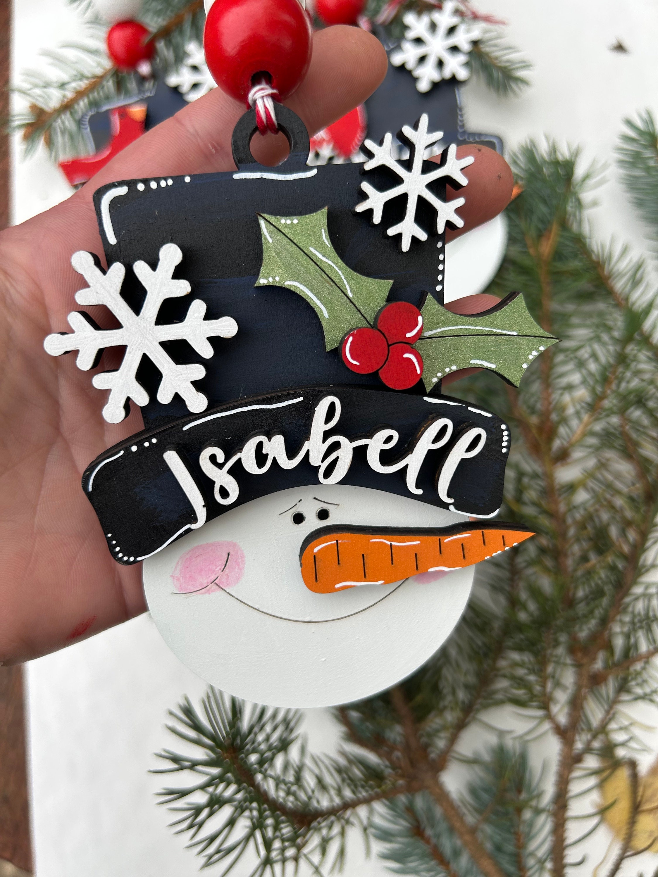PERSONALIZED snowman ornament, personalized snowman, personalized ornament, Christmas stocking tag, personalized family Christmas snowman