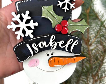 PERSONALIZED snowman ornament, personalized snowman, personalized ornament, Christmas stocking tag, personalized family Christmas snowman