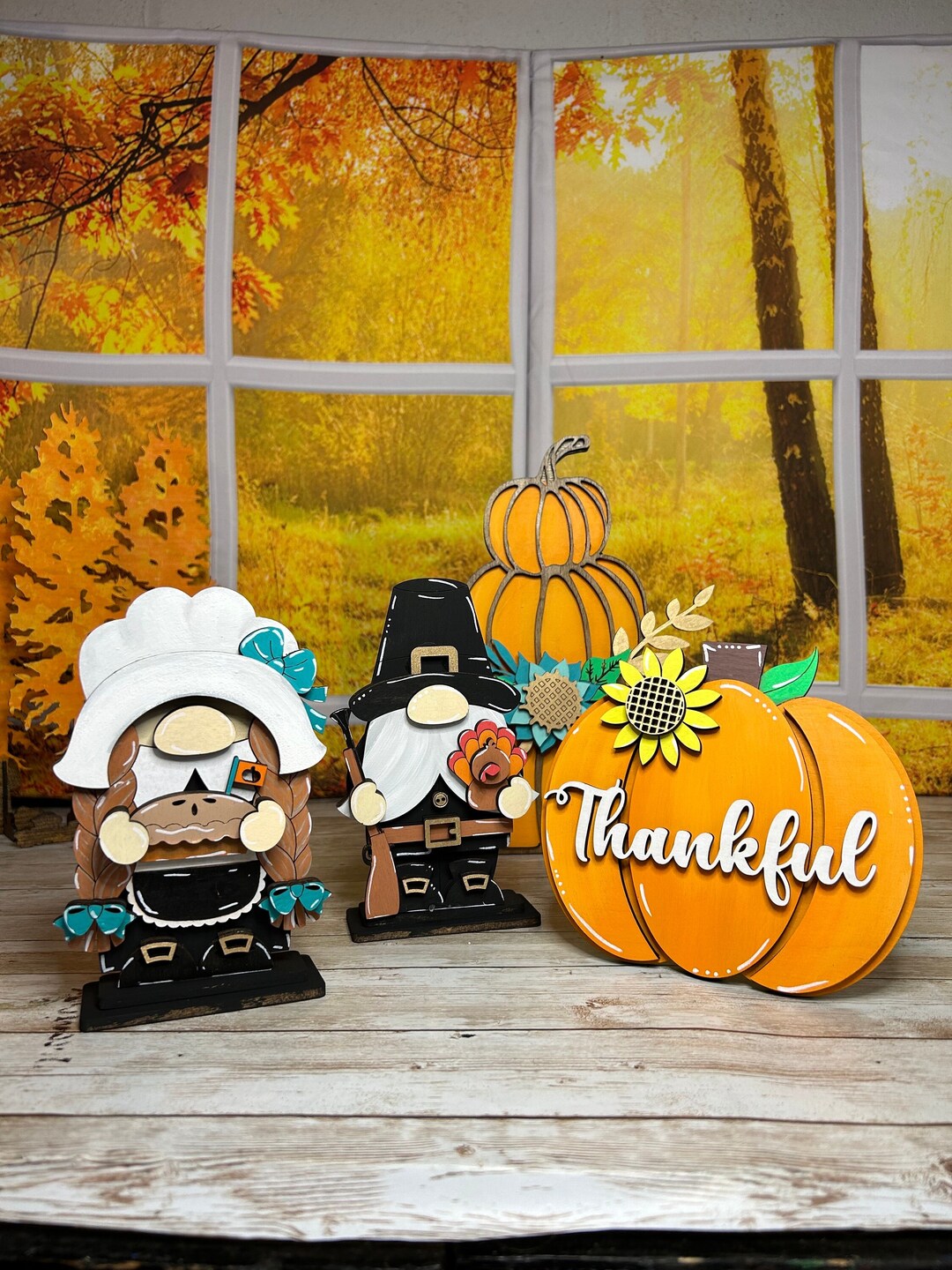 Thanksgiving Pilgrim and Pumpkin Decor, Fall Shelf Sitter, Fall Tiered ...