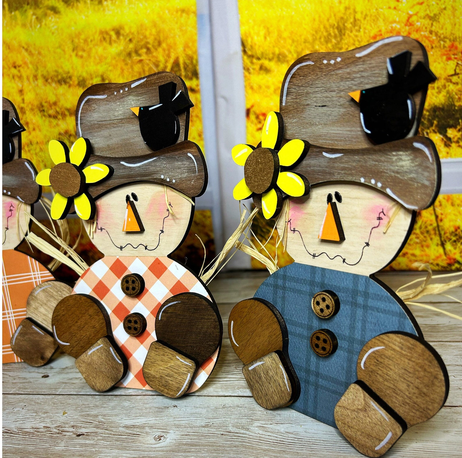 Fall Scarecrow Shelf Sitter | Hand Painted Autumn Decor | Tiered Tray ...