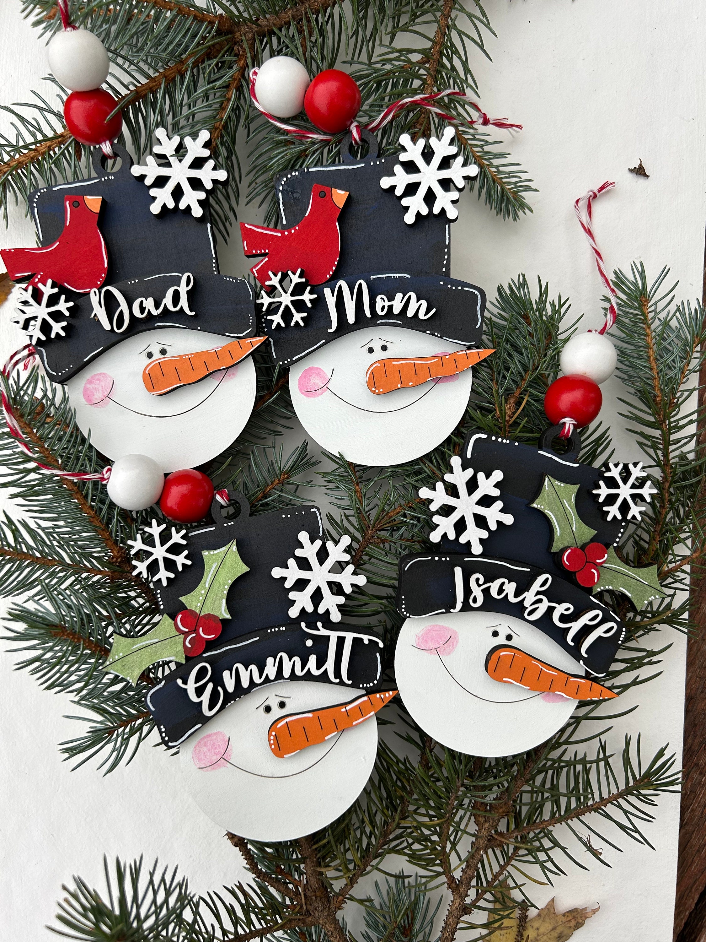 PERSONALIZED snowman ornament, personalized snowman, personalized ornament, Christmas stocking tag, personalized family Christmas snowman