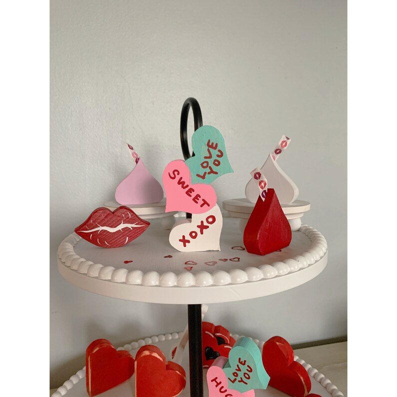Valentine Heart Tiered Tray Decor Conversation Hearts Etsy