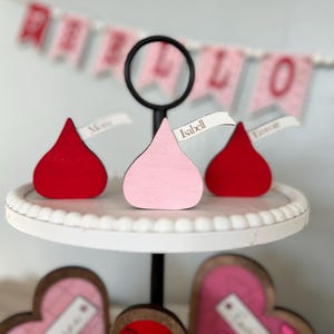 Personalized Mini Valentine Gift – Custom Wooden Candy Kiss Decor, Faux Candy Valentine’s Day Decoration, Cute Tier Tray Accent image 4
