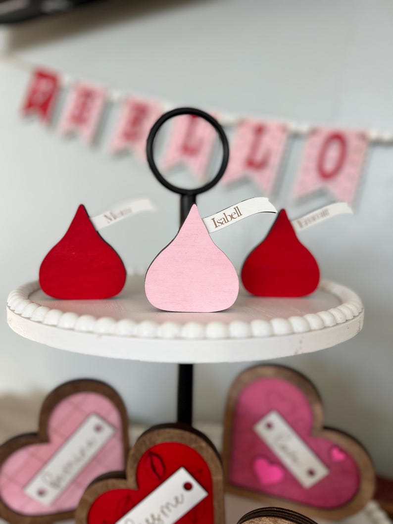 Personalized Mini Valentine Gift – Custom Wooden Candy Kiss Decor, Faux Candy Valentine’s Day Decoration, Cute Tier Tray Accent image 4