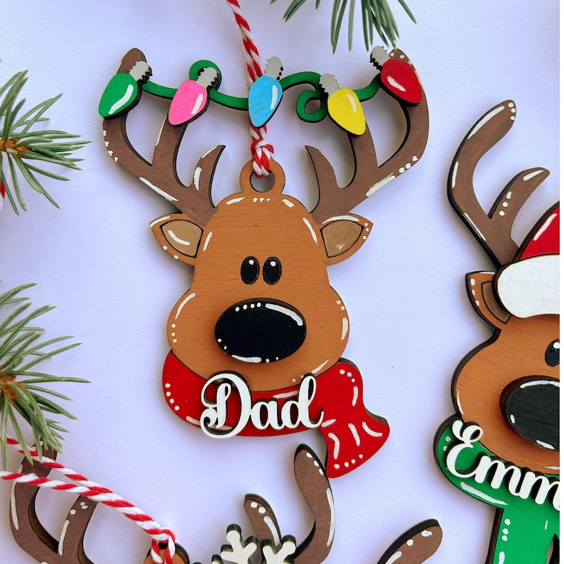 PERSONALIZED reindeer ornament, personalized Reindeer, personalized ornament, Christmas stocking tag, personalized family Christmas Reindeer immagine 10