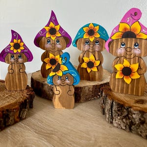 Handmade Wooden Mushroom Decor – Rustic Boho Mushrooms for Home & Garden – Natural Wood Shelf Accent, Woodland Style Gift