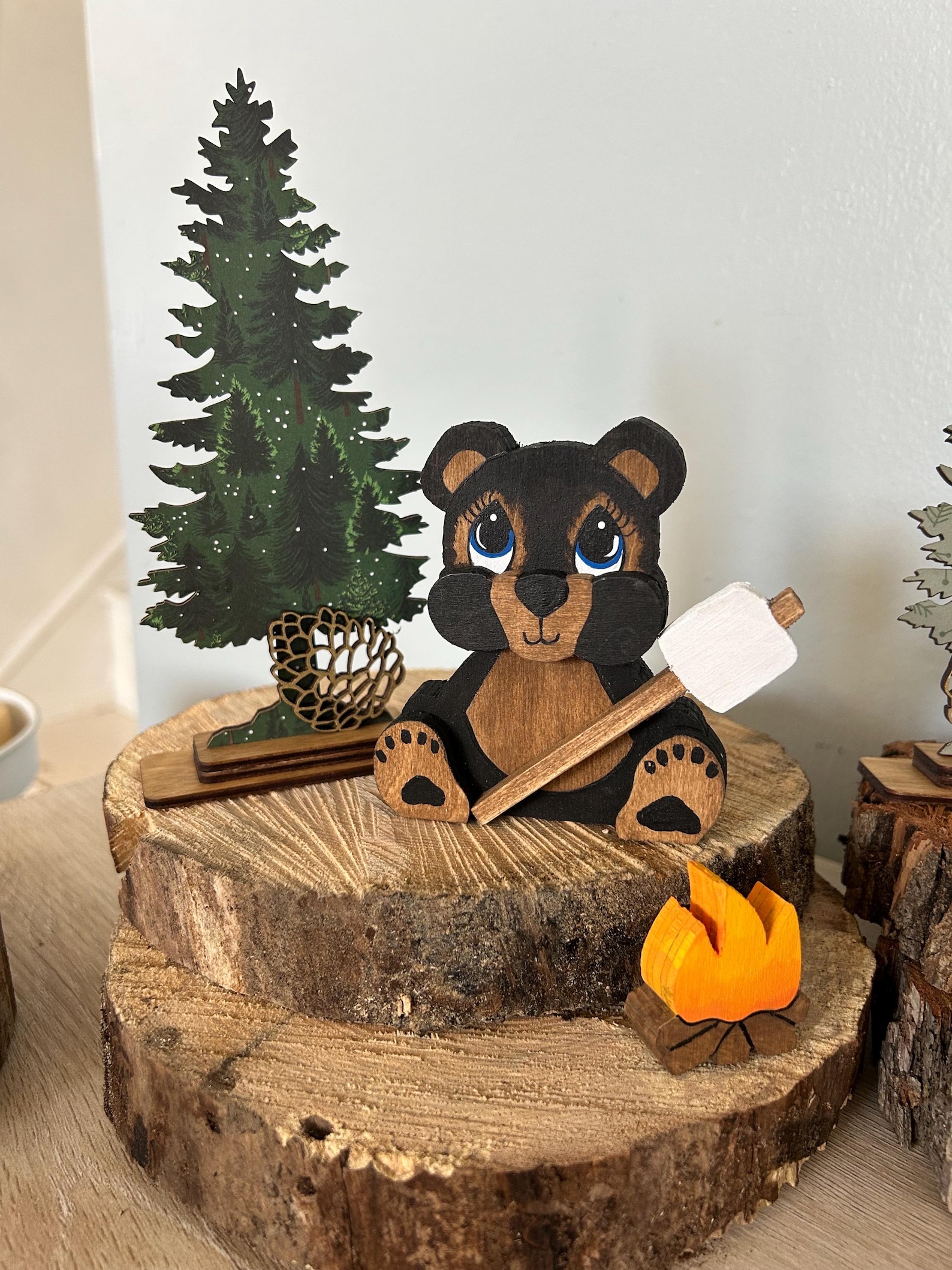 Summer Camping Tiered Tray Decor, Woodland Bear, Raccoon, Cabin Tier ...
