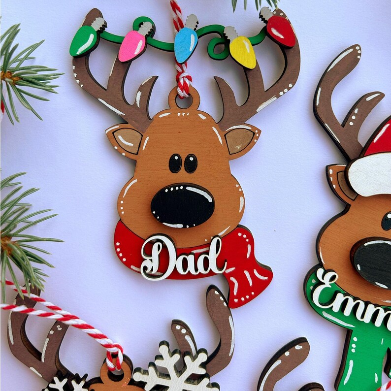 PERSONALIZED reindeer ornament, personalized Reindeer, personalized ornament, Christmas stocking tag, personalized family Christmas Reindeer immagine 7