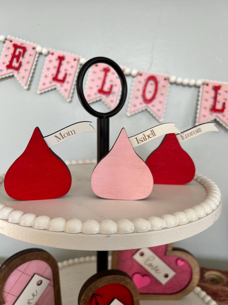 Personalized Mini Valentine Gift – Custom Wooden Candy Kiss Decor, Faux Candy Valentine’s Day Decoration, Cute Tier Tray Accent image 14