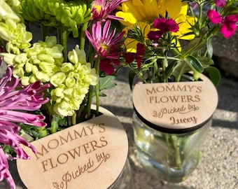 Personalized Mason jar lid, Picked for Mommy Mother's Day Gift, Mommy Flowers, Flower holder. Flower mason jar lid, Mother's Day flower,