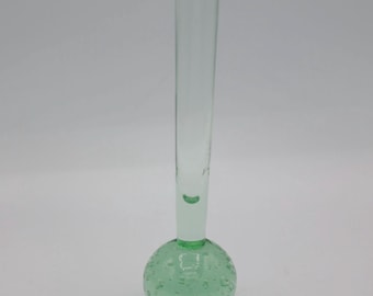 Vintage knopvaas, balvoet, gecontroleerde bubbels, bullicante geblazen glas, enkele steel, jaren 60 moderne kunst glas uit het midden van de eeuw, decor atomair