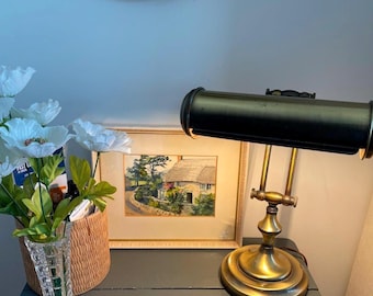 Vintage Metal Height and Angle Adjustable Banker Desk Lamp with Round Base