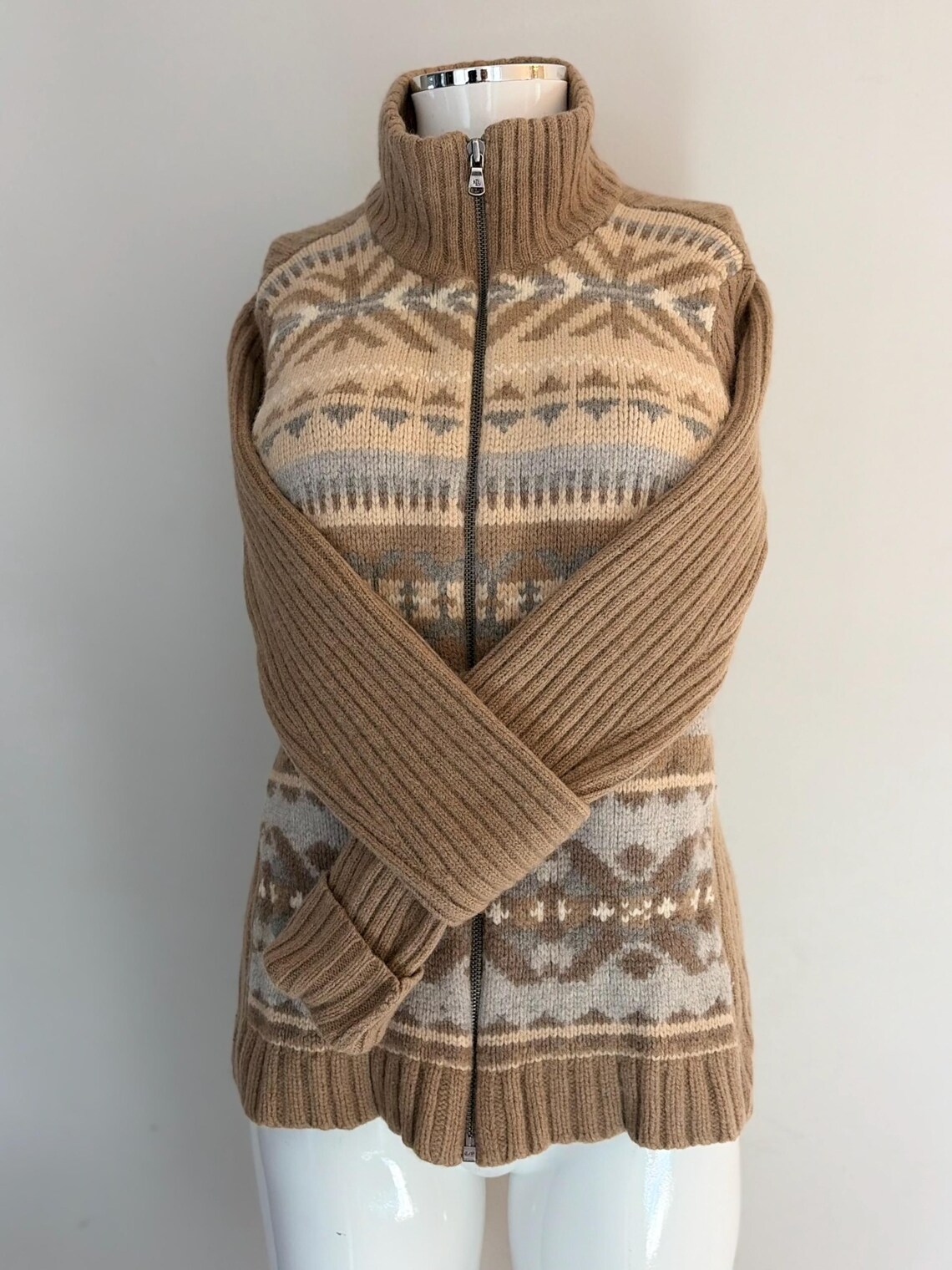Vintage Ralph Lauren Wool Cardigan Sweater: Aztec Fair Isle, Women's Small, photo 1 of 5