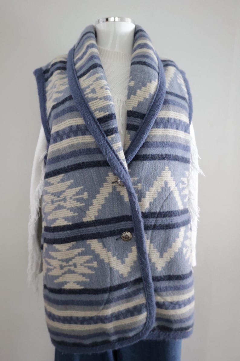 Vintage Woolrich Navajo style Wool Vest Womens WOOLRICH Long Southwest Heavy Wool Blanket Vest M Coastal Cowgirl Pendleton blanket style image 3