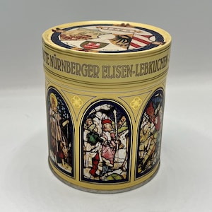 Vintage Tea Tin tea storage container religious kitchen storage bright colourful decor church Otto Schmidt vintage collectible tins