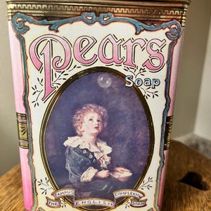 Vintage Tea Tin  Antique Pears Made in England Tin Container Victorian style Pattern Gold Accents container retro kitchen storage decor